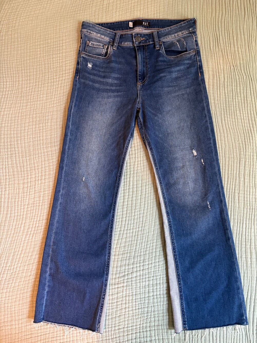 KUT Denim Jeans Size 4 Medium Blue Distressed Raw Hem Five Pocket